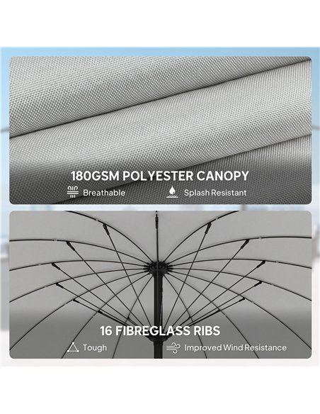 Outsunny 2 m Shanghai Garden Parasol Umbrella with 16 Fibreglass Ribs, Outdoor Parasol Sun Shade with Crank & Tilt, Light Grey - pic 189395 | FastDaddyshop