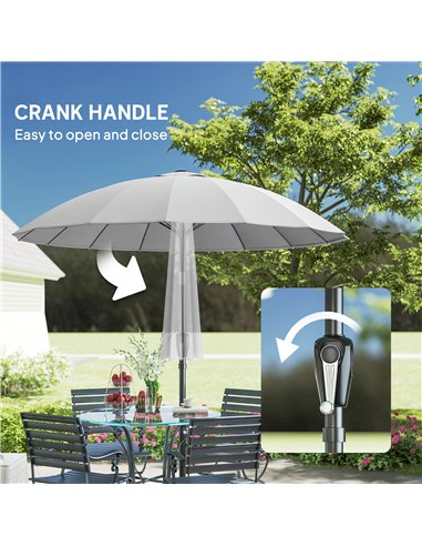 Outsunny 2 m Shanghai Garden Parasol Umbrella with 16 Fibreglass Ribs, Outdoor Parasol Sun Shade with Crank & Tilt, Light Grey