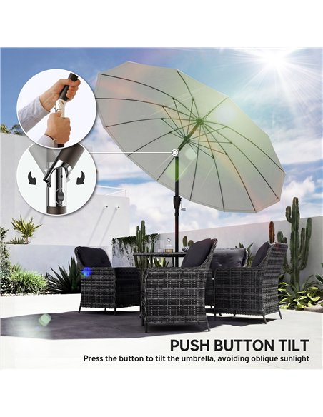 Outsunny 2 m Shanghai Garden Parasol Umbrella with 16 Fibreglass Ribs, Outdoor Parasol Sun Shade with Crank & Tilt, Light Grey - pic 189397 | FastDaddyshop