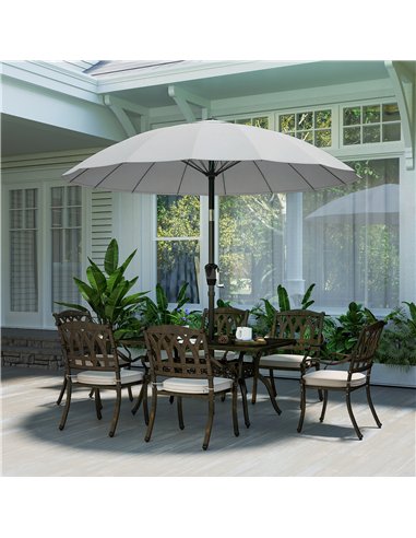 Outsunny 2 m Shanghai Garden Parasol Umbrella with 16 Fibreglass Ribs, Outdoor Parasol Sun Shade with Crank & Tilt, Light Grey