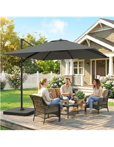 Outsunny 2.4 x 2.4m Cantilever Parasol with Umbrella Weights, UPF50+ Offset Outdoor Umbrella w/ Easy Tilt Adjustment, Dark Grey 2
