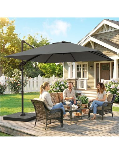 Outsunny 2.4 x 2.4m Cantilever Parasol with Umbrella Weights, UPF50+ Offset Outdoor Umbrella w/ Easy Tilt Adjustment, Dark Grey