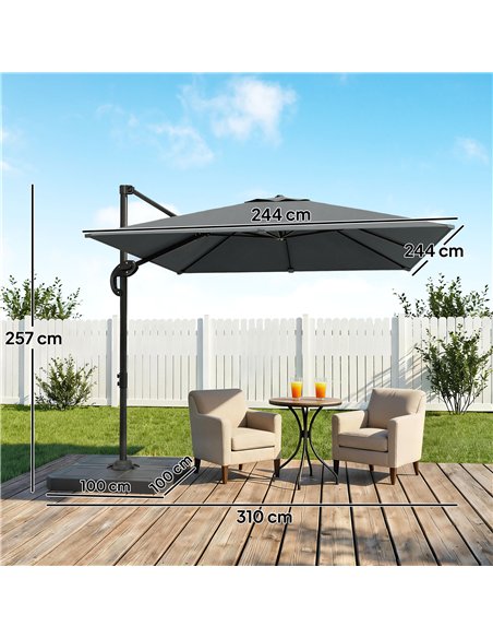 Outsunny 2.4 x 2.4m Cantilever Parasol with Umbrella Weights, UPF50+ Offset Outdoor Umbrella w/ Easy Tilt Adjustment, Dark Grey - pic 189402 | FastDaddyshop