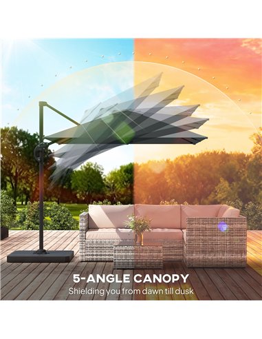 Outsunny 2.4 x 2.4m Cantilever Parasol with Umbrella Weights, UPF50+ Offset Outdoor Umbrella w/ Easy Tilt Adjustment, Dark Grey