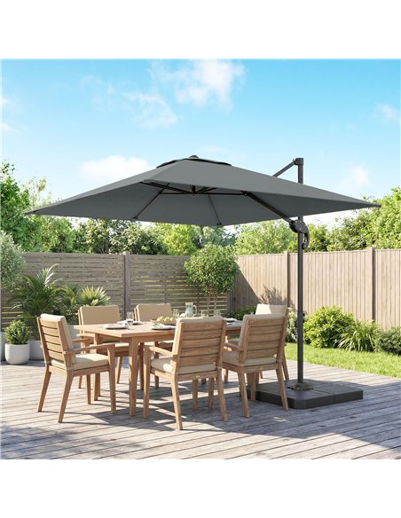 Outsunny 2.4 x 2.4m Cantilever Parasol with Umbrella Weights, UPF50+ Offset Outdoor Umbrella w/ Easy Tilt Adjustment, Dark Grey - pic 189408 | FastDaddyshop