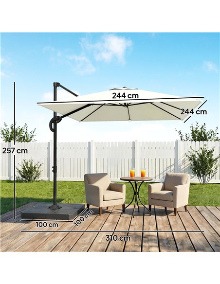 Outsunny 2.4 x 2.4m Cantilever Parasol with Umbrella Weights, UPF50+ Offset Outdoor Umbrella w/ Easy Tilt Adjustment, Cream Whit - pic 189411 | FastDaddyshop