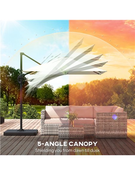 Outsunny 2.4 x 2.4m Cantilever Parasol with Umbrella Weights, UPF50+ Offset Outdoor Umbrella w/ Easy Tilt Adjustment, Cream Whit - pic 189416 | FastDaddyshop