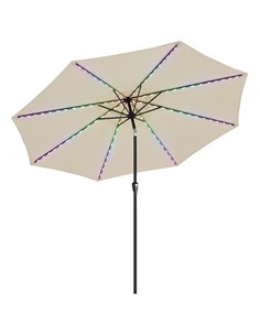 Outsunny 3 m Garden Parasol Umbrella with 112 Solar Powered LED Lights, Patio Umbrella with Crank Handle, Beige