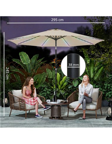 Outsunny 3 m Garden Parasol Umbrella with 112 Solar Powered LED Lights, Patio Umbrella with Crank Handle, Beige