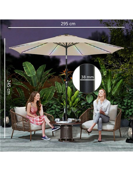 Outsunny 3 m Garden Parasol Umbrella with 112 Solar Powered LED Lights, Patio Umbrella with Crank Handle, Beige - pic 189420 | FastDaddyshop