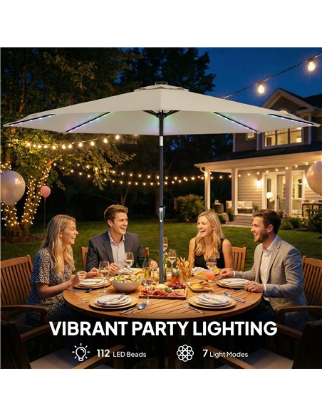 Outsunny 3 m Garden Parasol Umbrella with 112 Solar Powered LED Lights, Patio Umbrella with Crank Handle, Beige - pic 189421 | FastDaddyshop
