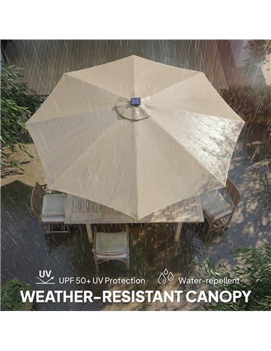 Outsunny 3 m Garden Parasol Umbrella with 112 Solar Powered LED Lights, Patio Umbrella with Crank Handle, Beige