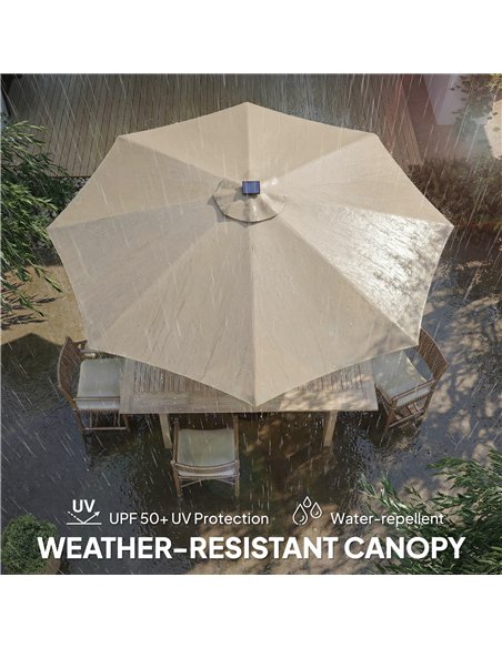 Outsunny 3 m Garden Parasol Umbrella with 112 Solar Powered LED Lights, Patio Umbrella with Crank Handle, Beige - pic 189423 | FastDaddyshop
