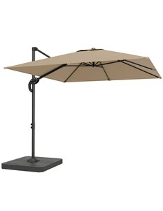 Outsunny 2.4 x 2.4 m Cantilever Parasol with Umbrella Weights, UPF50+ Offset Outdoor Umbrella w/ Easy Tilt Adjustment, Khaki