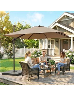 Outsunny 2.4 x 2.4 m Cantilever Parasol with Umbrella Weights, UPF50+ Offset Outdoor Umbrella w/ Easy Tilt Adjustment, Khaki 2