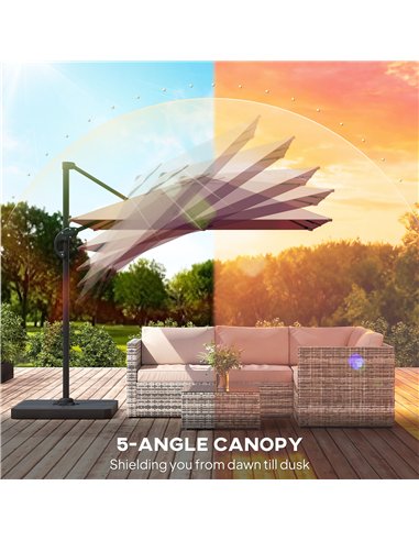 Outsunny 2.4 x 2.4 m Cantilever Parasol with Umbrella Weights, UPF50+ Offset Outdoor Umbrella w/ Easy Tilt Adjustment, Khaki
