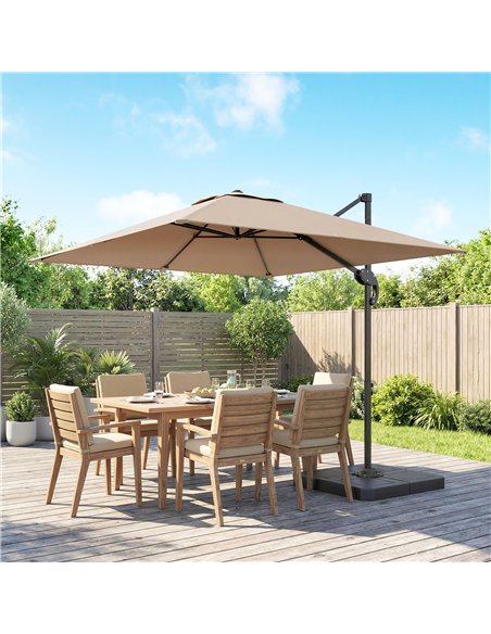 Outsunny 2.4 x 2.4 m Cantilever Parasol with Umbrella Weights, UPF50+ Offset Outdoor Umbrella w/ Easy Tilt Adjustment, Khaki - pic 189435 | FastDaddyshop