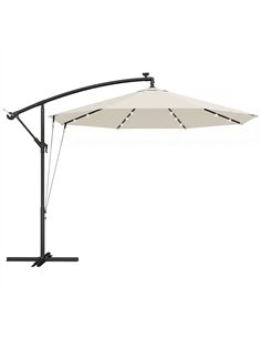 Outsunny 3 m Cantilever Parasol with Solar LED Lights Garden Umbrella with Cross Base, Cream White
