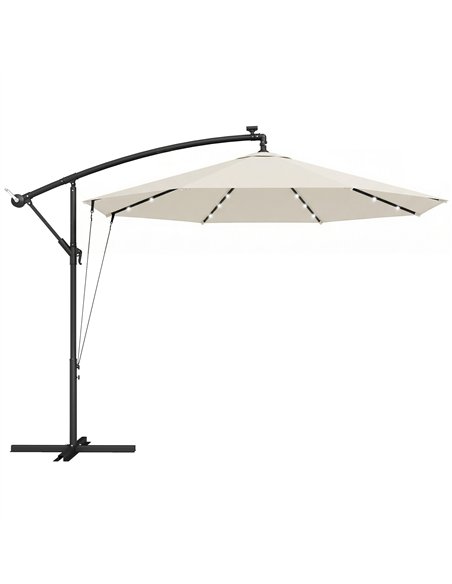 Outsunny 3 m Cantilever Parasol with Solar LED Lights Garden Umbrella with Cross Base, Cream White - pic 189436 | FastDaddyshop