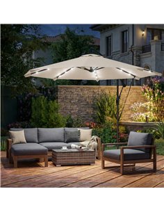 Outsunny 3 m Cantilever Parasol with Solar LED Lights Garden Umbrella with Cross Base, Cream White 2