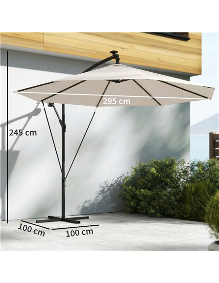Outsunny 3 m Cantilever Parasol with Solar LED Lights Garden Umbrella with Cross Base, Cream White - pic 189438 | FastDaddyshop