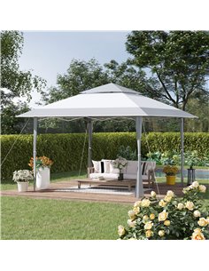 Outsunny 4x4m Pop-up Canopy Gazebo Tent with Roller Bag & Adjustable Legs, Steel Frame, White & Grey 2