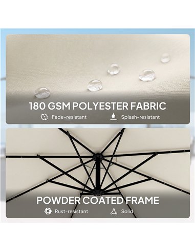 Outsunny 3 m Cantilever Parasol with Solar LED Lights Garden Umbrella with Cross Base, Cream White