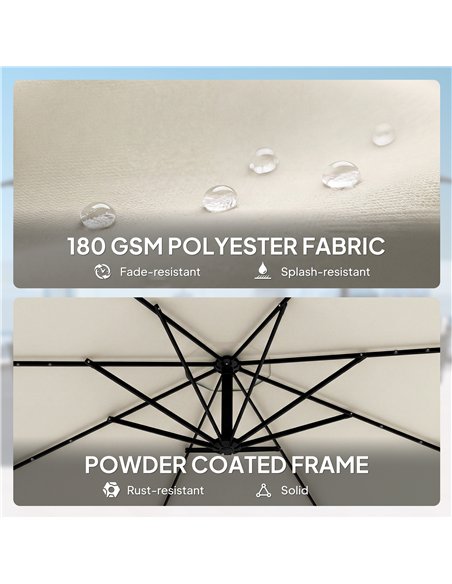 Outsunny 3 m Cantilever Parasol with Solar LED Lights Garden Umbrella with Cross Base, Cream White - pic 189442 | FastDaddyshop