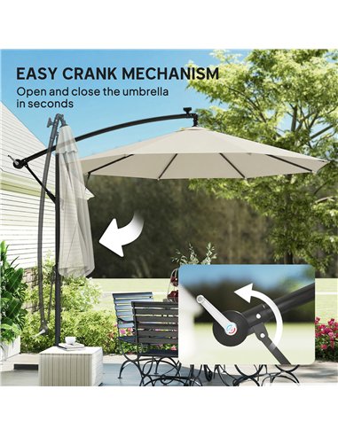 Outsunny 3 m Cantilever Parasol with Solar LED Lights Garden Umbrella with Cross Base, Cream White