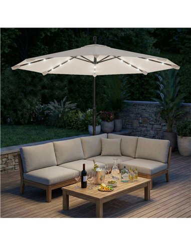 Outsunny 3 m Cantilever Parasol with Solar LED Lights Garden Umbrella with Cross Base, Cream White