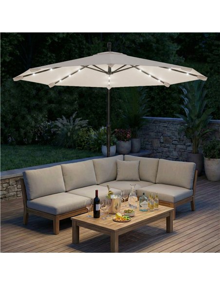 Outsunny 3 m Cantilever Parasol with Solar LED Lights Garden Umbrella with Cross Base, Cream White - pic 189444 | FastDaddyshop
