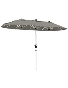 Outsunny 3 m Double-Sided Garden Parasol with LED Solar Lights, Tilt, Outdoor Extra Large Sun Umbrella with Crank Handle, Grey