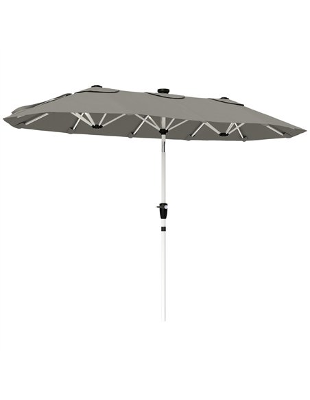 Outsunny 3 m Double-Sided Garden Parasol with LED Solar Lights, Tilt, Outdoor Extra Large Sun Umbrella with Crank Handle, Grey - pic 189445 | FastDaddyshop