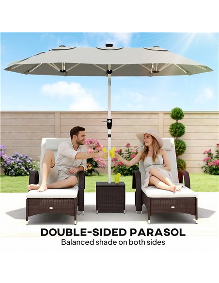 Outsunny 3 m Double-Sided Garden Parasol with LED Solar Lights, Tilt, Outdoor Extra Large Sun Umbrella with Crank Handle, Grey - pic 189449 | FastDaddyshop
