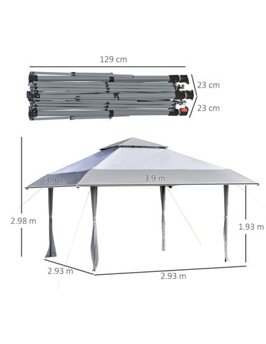 Outsunny 4x4m Pop-up Canopy Gazebo Tent with Roller Bag & Adjustable Legs, Steel Frame, White & Grey