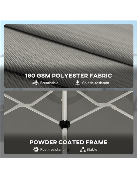 Outsunny 3 m Double-Sided Garden Parasol with LED Solar Lights, Tilt, Outdoor Extra Large Sun Umbrella with Crank Handle, Grey - pic 189451 | FastDaddyshop