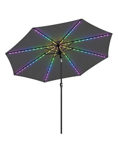 Outsunny 3 m Garden Parasol Umbrella with 112 Solar Powered LED Lights, Patio Umbrella with Crank Handle, Grey