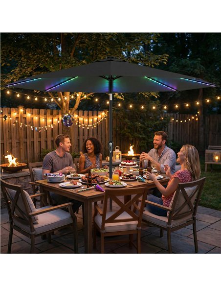 Outsunny 3 m Garden Parasol Umbrella with 112 Solar Powered LED Lights, Patio Umbrella with Crank Handle, Grey - pic 189455 | FastDaddyshop