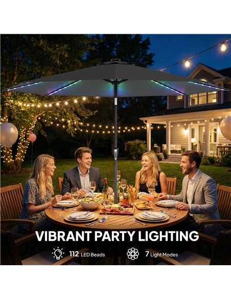 Outsunny 3 m Garden Parasol Umbrella with 112 Solar Powered LED Lights, Patio Umbrella with Crank Handle, Grey - pic 189457 | FastDaddyshop