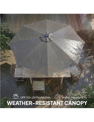 Outsunny 3 m Garden Parasol Umbrella with 112 Solar Powered LED Lights, Patio Umbrella with Crank Handle, Grey