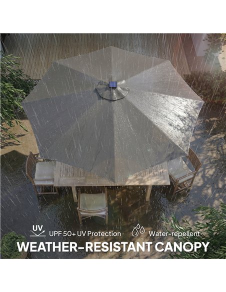 Outsunny 3 m Garden Parasol Umbrella with 112 Solar Powered LED Lights, Patio Umbrella with Crank Handle, Grey - pic 189459 | FastDaddyshop