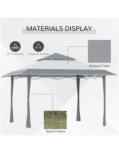 Outsunny 4x4m Pop-up Canopy Gazebo Tent with Roller Bag & Adjustable Legs, Steel Frame, White & Grey