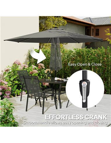 Outsunny 3 m Garden Parasol Umbrella with 112 Solar Powered LED Lights, Patio Umbrella with Crank Handle, Grey