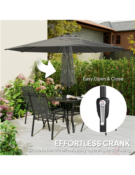 Outsunny 3 m Garden Parasol Umbrella with 112 Solar Powered LED Lights, Patio Umbrella with Crank Handle, Grey - pic 189460 | FastDaddyshop