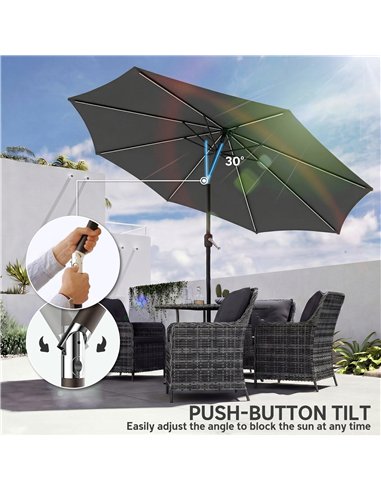 Outsunny 3 m Garden Parasol Umbrella with 112 Solar Powered LED Lights, Patio Umbrella with Crank Handle, Grey