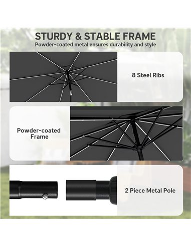 Outsunny 3 m Garden Parasol Umbrella with 112 Solar Powered LED Lights, Patio Umbrella with Crank Handle, Grey