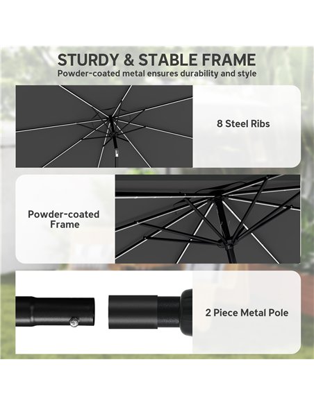 Outsunny 3 m Garden Parasol Umbrella with 112 Solar Powered LED Lights, Patio Umbrella with Crank Handle, Grey - pic 189462 | FastDaddyshop
