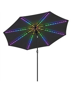Outsunny 3 m Garden Parasol Umbrella with 112 Solar Powered LED Lights, Patio Umbrella with Crank Handle, Black
