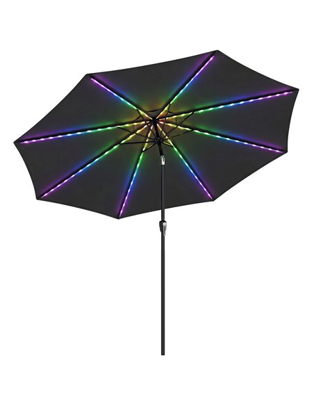 Outsunny 3 m Garden Parasol Umbrella with 112 Solar Powered LED Lights, Patio Umbrella with Crank Handle, Black - pic 189463 | FastDaddyshop