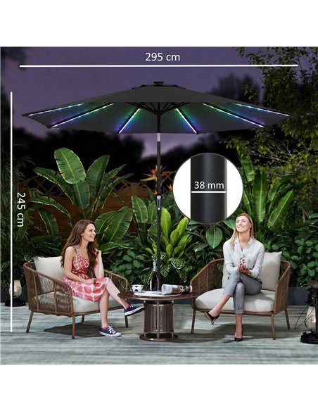 Outsunny 3 m Garden Parasol Umbrella with 112 Solar Powered LED Lights, Patio Umbrella with Crank Handle, Black - pic 189465 | FastDaddyshop